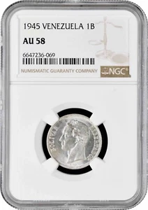 Venezuela 1 bolivar 1945, NGC AU58, "United States of Venezuela (1879 - 1952)" - Picture 1 of 2