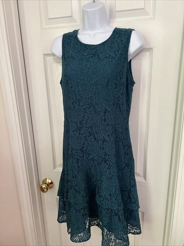 Abito smanicato Michael Kors Luxe Teal doppia balza pizzo L