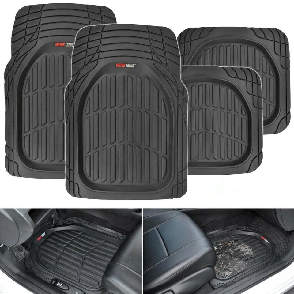 Deep Dish Heavy Duty Rubber Car Floor Mats 4pc Front Rear in Black All Weather - Image 1 of 4
