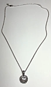 Carolyn Pollack Relios Round Stone Pendant Scroll Edge Sterling Silver Necklace - Picture 1 of 15