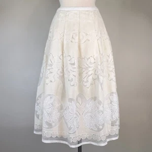 Skirt Woman L Floral Lace Midi Ornate White A-Line Preppy Cottage Beach Romantic - Picture 1 of 10