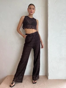 Viktoria & Woods Mystery Top Salem Pants Crochet Set Size 3 12 14 Brown Lined - Picture 1 of 22