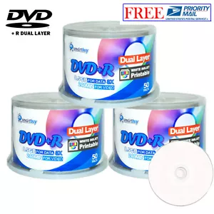 Paquete de 150 discos de grabación SmartBuy concentradores de inyección de tinta blancos imprimibles DVD+R DL 8x de doble capa - Imagen 1 de 3
