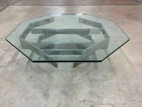MCM Paul Mayen Habitant Chrome Glass Octagon Coffee Table - Local Pickup Cover