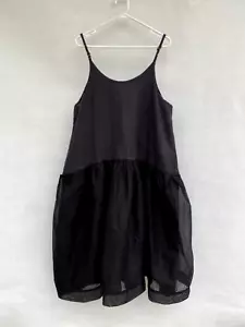 🌸🔹 Meg By Design 100% Linen TuTu Puff Slip Dress Solid Black Size L - Bild 1 von 5