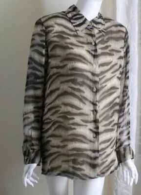 NUEVO CON ETIQUETAS Linea Louis Dell O'lio Talla M Beige Marrón Animal Seda Gasa Blusa Camisa Top Foto 1 de 4