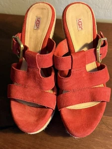 UGG Hedy Red Suede Wedge Platform Heel Sandal Womens 7.5 - 1004402 - Picture 1 of 18