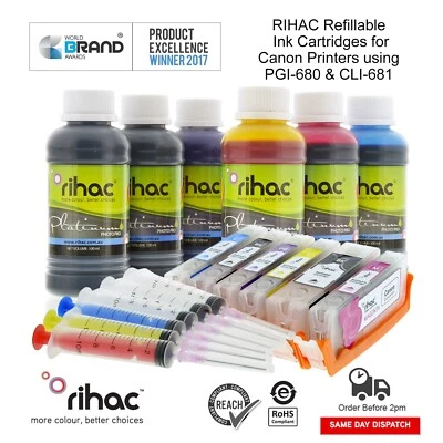 RIHAC Refillable Cartridge for Canon PGI-680 CLI-681 TS8160 TS8260 TS8360 TS9160 - Image 1 of 4