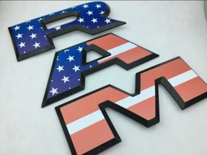 For 2015-2020 Ram 1500 Rear Tailgate Letters Emblem Inserts Badges USA FLAG US - Foto 1 di 5