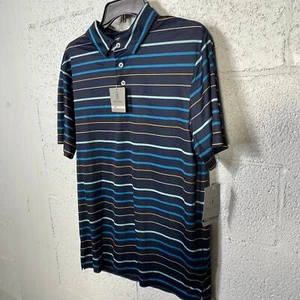 Polo de golf de manga corta con estampado de línea fina azul pequeño PGA TOUR para hombre - Imagen 1 de 9