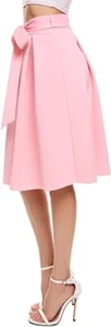 Finejo Women Fashion High Waist A-Line Bowknot Skirt Trumpet Midi Skirt Belt - Picture 1 of 9
