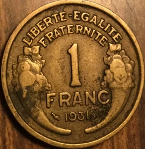 1931 FRANCE 1 FRANC COIN - Picture 1 of 2