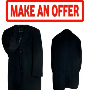 🔥🔥Chaps Ralph Lauren Wool Blend Trench Topper Overcoat Black Men's 46 R 0192 - Picture 1 of 3