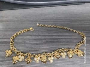 VINTAGE KJL GOLD TONE ALLURING NECKLACE pearls & acorns 21" Adjustable mcm - Picture 1 of 5