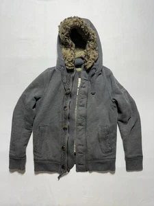 Abercrombie & Fitch Fur Hood Sherpa Lined Fleece Men’s Gray Zip Hoodie M Medium - Picture 1 of 18