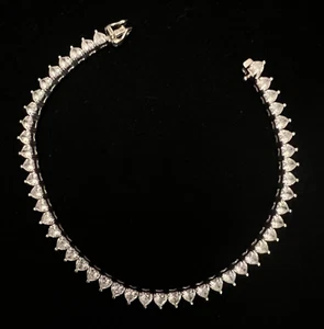Solid 925 Sterling Silver Heart Shaped Cubic Zirconia Tennis Bracelet Italy - Picture 1 of 11