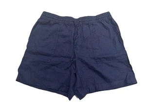 Pantaloncini Lands End High Rise pull on in lino 10-12 Medium Petite MP blu navy - Foto 1 di 9