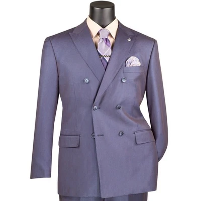 BIG & TALL Men's Dusty Purple Sharkskin Double-Breasted Suit w/ Flex Waist NWT - Image 1 of 4