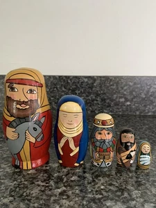 Verschachtelte Puppen Krippe Weihnachten Jesus Maria Josef Weise Männer handbemalt 5 Zoll - Bild 1 von 24