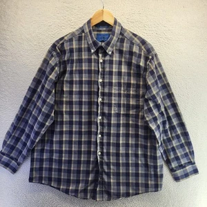 Towncraft Wrinkle Free Dress Shirt Mens XL Blue Brown Plaid Button Down - Picture 1 of 19