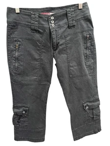 Lazer Jeans Black Cargo Crop Cropped Pants - Size 11 / 28 Vintage Y2K Grunge 90s - Picture 1 of 4