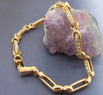 1.10 ctw Diamonds Round Cut 18k Rose Gold Bar Link Tennis Bracelet 8 in - Image 1 of 4