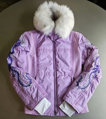 Chaqueta de esquí Jet Set Purple Dragon vintage con cuello de piel talla 2 hecha en Italia Foto 1 de 4