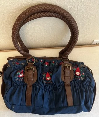 Bolso de Hombro Loungefly Garden Gnomo Fruncido Cartera Cuero Azul Boho Champiñón Foto 1 de 4