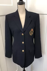 Lauren Ralph Lauren Damen seltener Vintage reiner Wollblazer 3D Wappen marineblau 6 - Bild 1 von 12