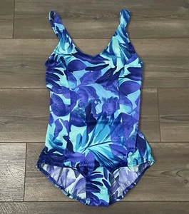 Jantzen Women's Blue Tropical Floral One Piece Swimsuit Size 12 - Picture 1 of 7