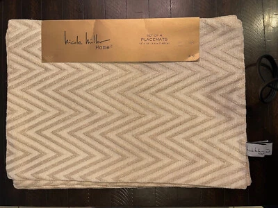 Nicole Miller Placemats Set of 4 Chevron Gold Weave Cotton Blend - Image 1 of 4