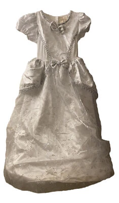 Princess Dress White Silver Snowflakes Short Sleeve Hoop Girls Sm 7/8 Satin Play - Image 1 of 4