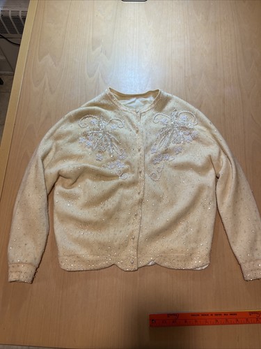 OFF WHITE Maglione donna vintage paillettes bianche finte perle perline maniche lunghe foderate