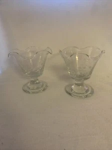 Two (2) Eamon Glass Dessert Cups/Dishes Hand Etched Clovers Clear Fluted Ireland - Picture 1 of 8