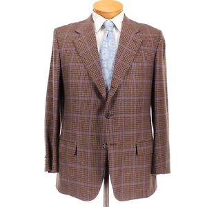 Kiton Sport Coat Size 53R 43R US in Brown & Purple Plaid 100% Cashmere