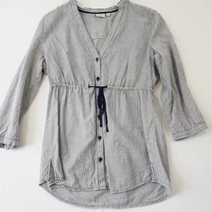 Esprit Womens sz 8 Navy Blue Cotton Drawstring Waist Button Up Blouse - Picture 1 of 8
