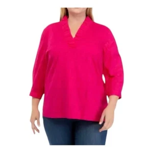 Crown & Ivy Fuchsia Rosa Rüschen V-Ausschnitt Struktur Top Damen Gr. XL - Bild 1 von 9