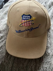 Union Pacific Railroad Logo Adjustable Tan Beige Hat Cap America Millennium - Picture 1 of 3