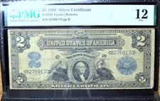1899 $2 SILVER CERTIFICATE ✪ PMG 12 FINE ✪ FR-249 MINI PORTHOLE F ◢TRUSTED◣
