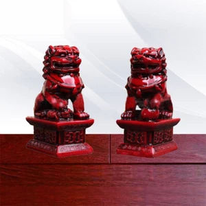 2Pcs FENG SHUI A PAIR Imitation Mahogany FOO FU DOG Guardian Door Lion China - Picture 1 of 1