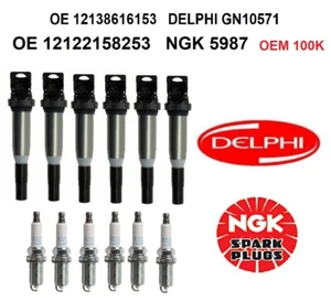 OEM ignition Coils OEM Spark Plug fits BMW; DELPHI, OEM  set 6 pcs DELPHI NGK - Picture 1 of 3