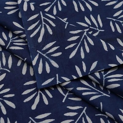 Tela de costura estampada de hojas de algodón natural azul índigo tela estampada a mano Foto 1 de 4