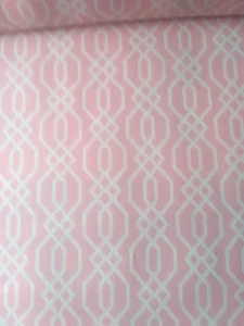 Peachy Pink White Lattice Geometric Cotton Quilt Fabric~Emma Mila~3 & 3/4 Yards - Picture 1 of 5