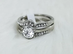 Conjunto de anillos de boda en tono plata para mujer joyería de moda  - Imagen 1 de 5