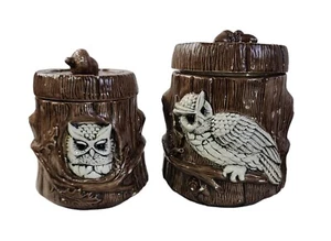 Latas de cerámica vintage de búho - conjunto de 2 - doble cara 1980 - Imagen 1 de 9