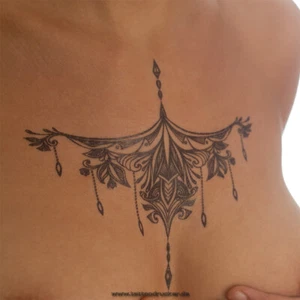 10 x Underboob Tattoo Typ C - Blumen Federn schwarz - Temporary Haut Tattoo (10) - Bild 1 von 4