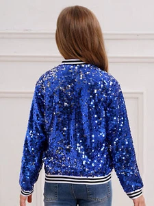 Kids Girls Coat Hip-Hop Baseball Jackets Solid Color Outerwear Jazz Latin Shiny - Picture 1 of 80