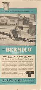 1955 Brown Co PRINT AD Bermico Lifetime Pipe - Septic Sewer Berlin NH VTG 1950s - Picture 1 of 3