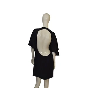 Mini Vestido Chloe Negro Seda Cremallera Frontal Abierta Espalda Mangas Cortas con Aberturas Talla 42 - Imagen 1 de 8