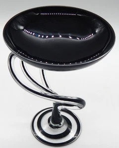 De colección Jozefina Krosno Polonia Arte en Vidrio Negro Medusas Pedestal Compota Cuenco - Imagen 1 de 5